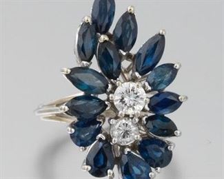Ladies Marquis Sapphire and Diamond Ring 