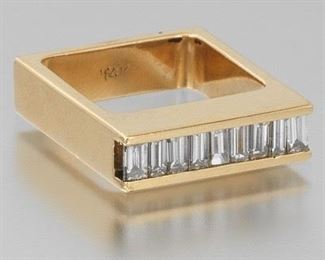 Ladies MidCentury Modern Gold and Diamond Square Ring 