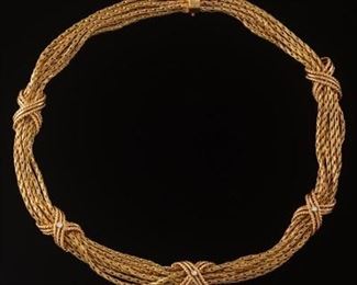 Ladies OFS Vintage Gold and Diamond SevenStrand Fancy Chain Necklace 
