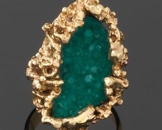 Ladies Organic Freeform Gold and Green Crystal Ring 