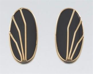 Ladies Pair of Gold and Black Onyx Earrings 