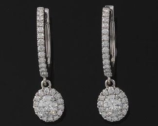 Ladies Pair of Gold and Diamond Dangle Earrings 