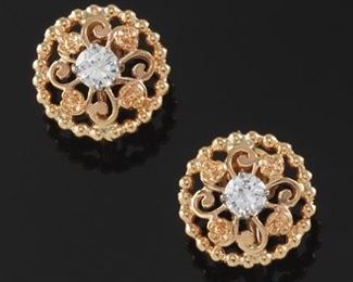 Ladies Pair of Gold and Diamond Earrings Stamped Tiffany  Co. 