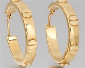Ladies Pair of Gold Cartier Love Ring Style Hoops 
