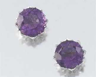Ladies Pair of Gold, Amethyst and Diamond Stud Earrings 