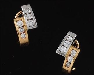 Ladies Pair of TwoTone Gold and Diamond Earrings 