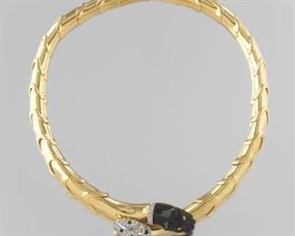 Ladies Panther Gold, Onyx and Diamond Necklace 