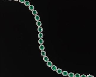 Ladies Platinum, Emerald and Diamond Bracelet 