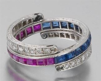Ladies Platinum, Sapphire, Diamond, and Ruby Coronation Ring 