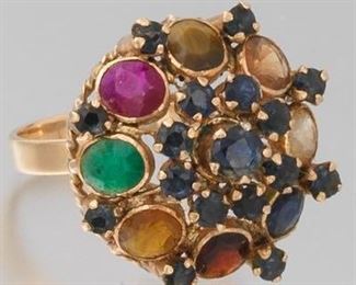 Ladies Princess Gold and Gemstone Ring 