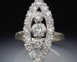 Ladies Retro Gold and Diamond Navette Ring 