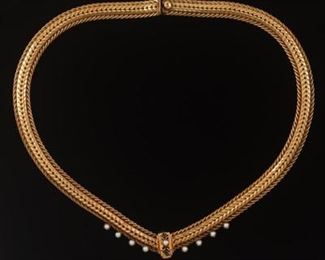 Ladies Retro Gold Filled, Seed Pearl and Enamel Foxtail Necklace 