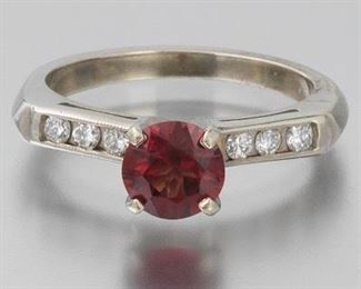 Ladies Retro Gold, Garnet and Diamond Ring 