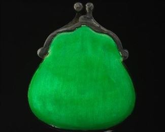 Ladies Retro Silver and Emerald Enamel Purse Box 