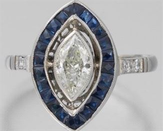 Ladies Retro Platinum, Diamond and Diamond Navette Ring 