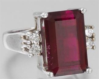 Ladies Rubellite and Diamond Ring 