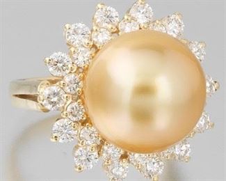 Ladies South Sea Pearl and Diamond Ring 