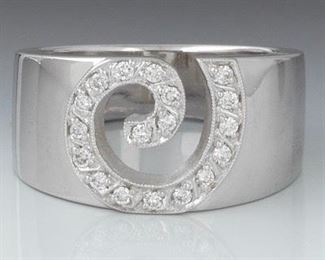 Ladies TOUS Gold and Diamond Scroll Band 