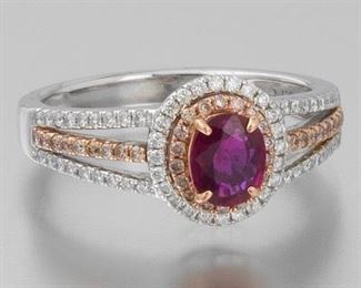 Ladies TwoTone Gold, No Heat Ruby and Diamond Ring 