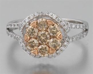 Ladies TwoTone Gold, White and Cognac Diamond Ring 