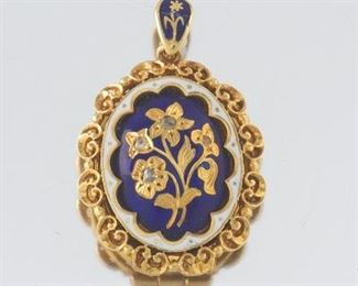 Ladies Victorian Gold, Enamel and Diamond Locket Pendant 