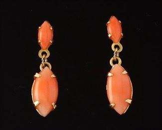Ladies Vintage Gold and Angel Skin Coral Pair of Earrings 