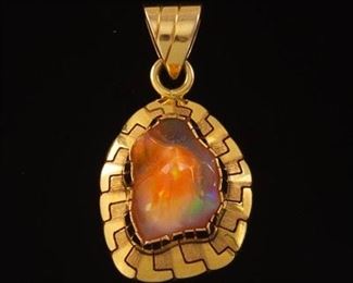 Ladies Vintage Gold and Boulder Fire Opal Pendant 