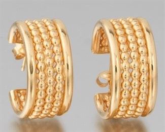 Ladies Vintage Gold Beaded Pair of Hoops 