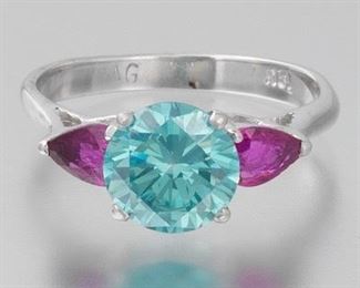 Ladies Vintage Gold, Blue Gemstone and Ruby Ring 