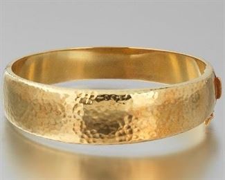 Ladies Vintage Gold Hand Hammered Wide Graduated Bangle 