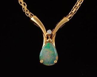 Ladies Vintage Gold, Opal and Diamond Necklace 