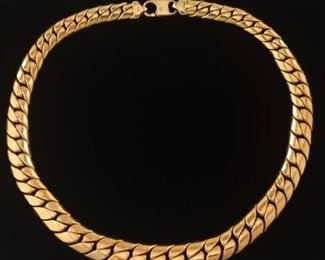 Ladies Vintage Italian Gold Graduated Wide Unbeveled Scroll Necklace 