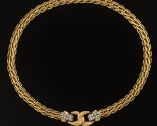 Ladies Vintage Italian Gold and Diamond Jumbo Wheat Chain Necklace 
