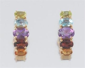 Ladies Vintage Pair of Gold and Gemstone Earrings 