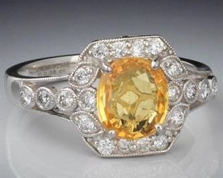 Ladies Yellow Sapphire and Diamond Ring, AIGL Report