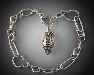 Lagos Caviar Sterling Silver Bracelet and Sterling Silver Owl Charm 