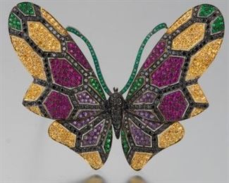 Large Gemstone Butterfly Brooch 
