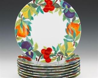 Laure Japy Paris Eight Porcelain Plates, Jardin Blanc Pattern