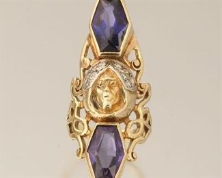 Lawrence of Arabia Gold, Diamond and Synthetic Sapphire Ring 