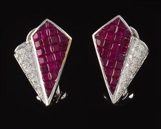 Levian Fine Diamond and Ruby Earrings 