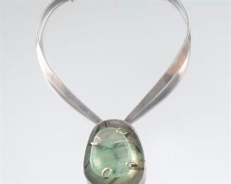 Los Castillos Sterling Silver Necklace with Blue Stone 