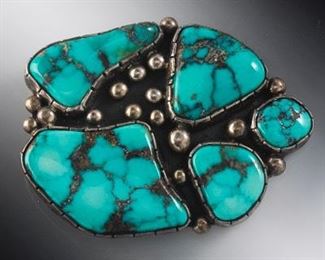 Native American Sterling Silver and Matrix Turquoise Bolo Tie Slider 