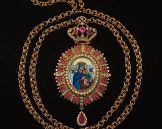 Oversized Greek Orthodox Pendant and Chain in Gilt Silver 