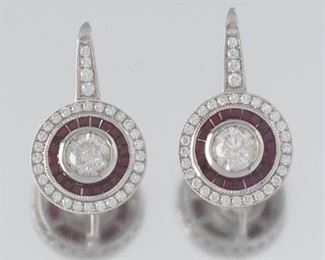 Pair of Diamond and Ruby Earrings 