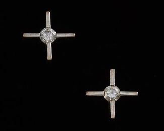 Pair of Gold and Diamond Earrings 