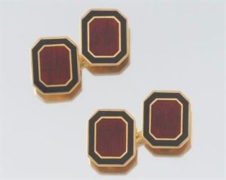 Pair of Gold and Enamel Cufflinks 