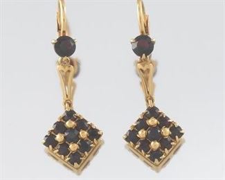 Pair of Gold and Garnet Pendant Earrings 
