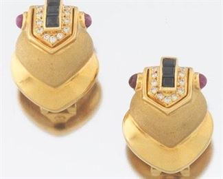 Pair of Gold, Sapphire, Ruby, and Diamond Earrings 