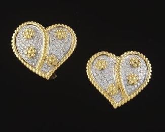 Pair of Large Gold and Diamond Ear Clips 