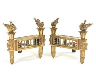Pair of Neoclassical Louis XVI Style dOre Bronze and Iron Chenets 